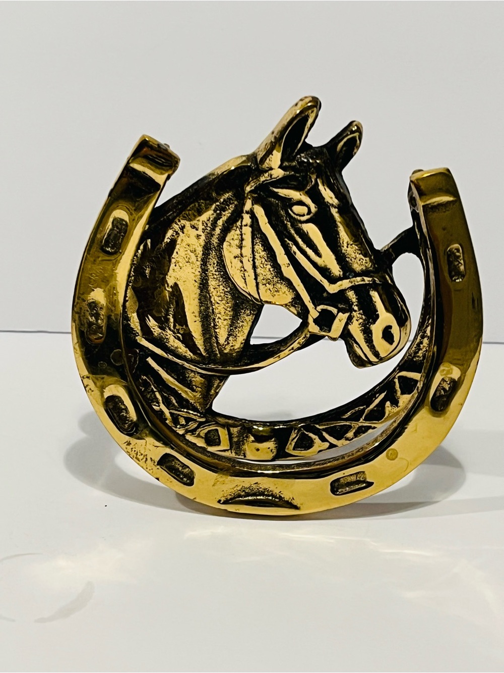Vintage Solid Brass Door Knocker Equestrian Horseshoe 5.25”-5”